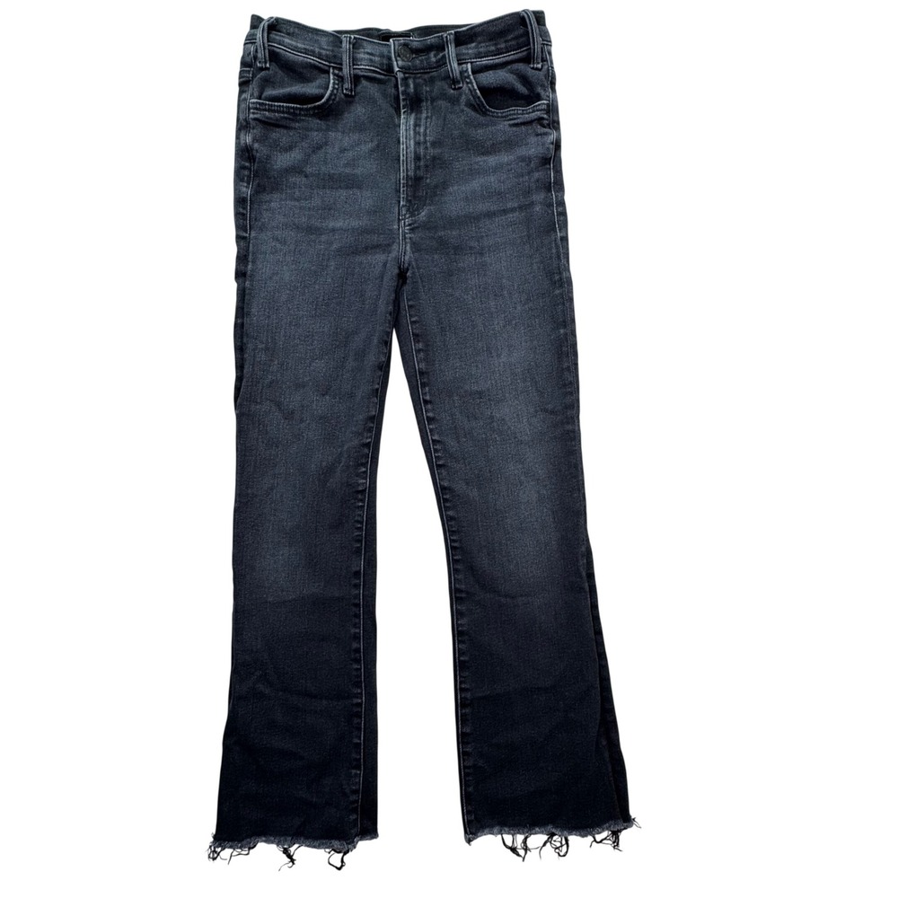 MOTHER The Hustler Ankle Fray Black Wash Denim Jeans size 28 Raw Hem
